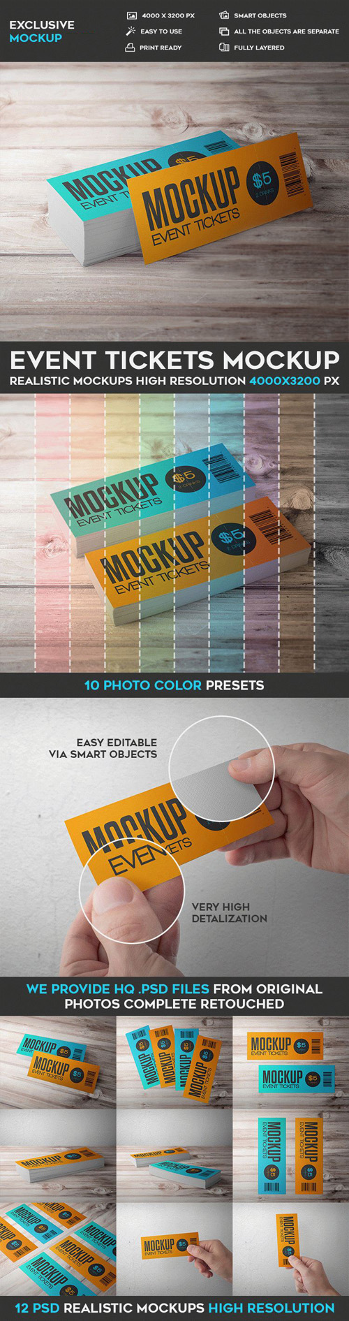 Event Tickets - 12 PSD Mockups