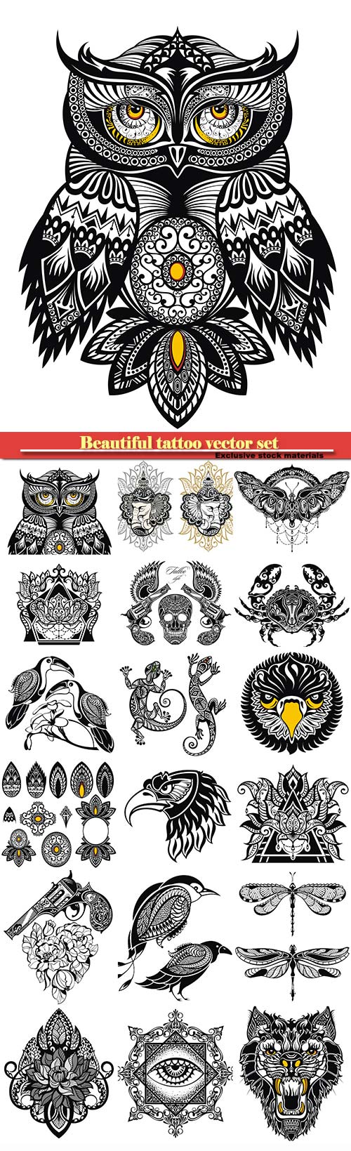 Beautiful tattoo vector set