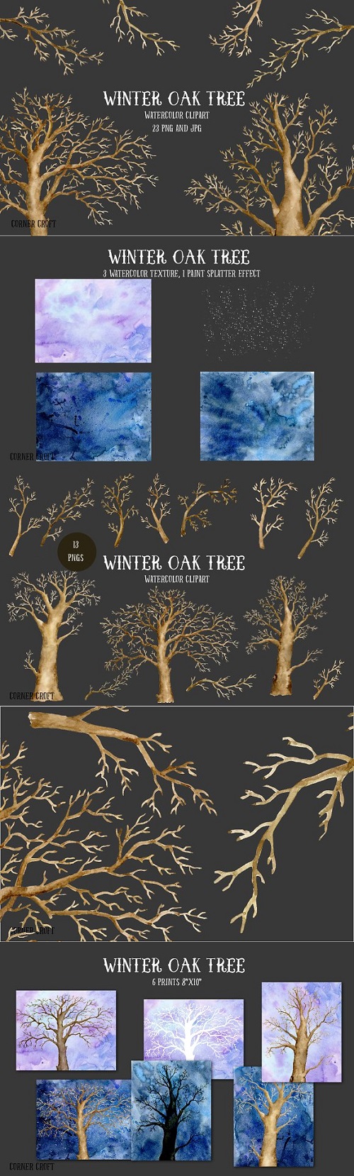 Watercolor Clipart Winter Oak Tree 1099021