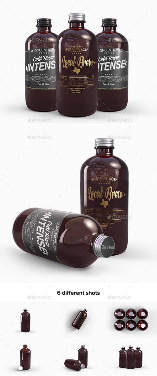 Cold Brew Coffee Amber Glass Bottle Mockup - 19865298