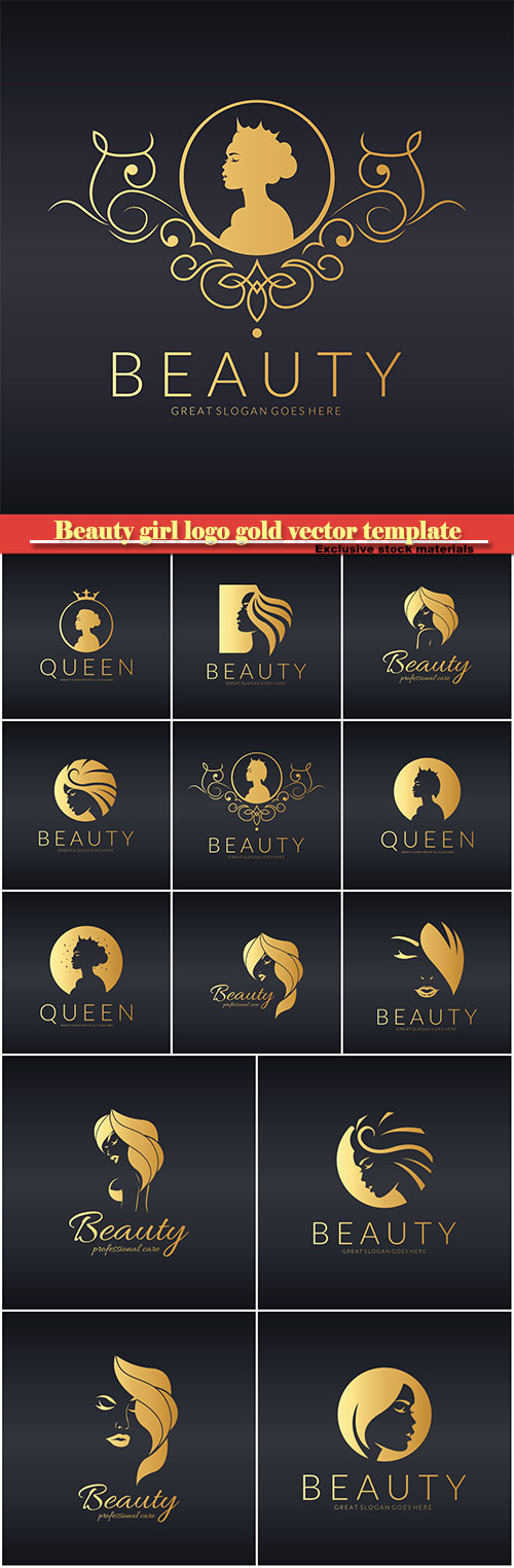 Beauty girl logo gold vector template