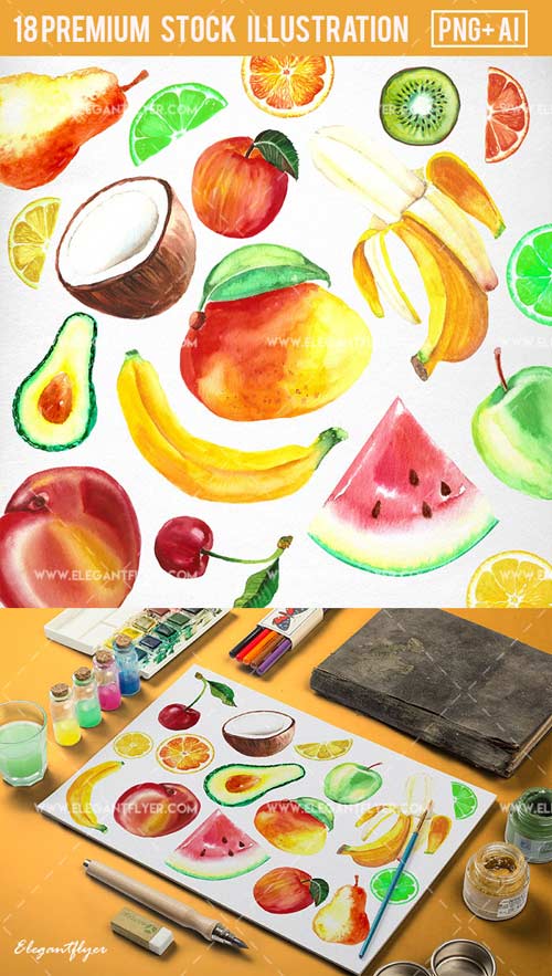 Watercolor Fruit V1 Premium Stock Illustration