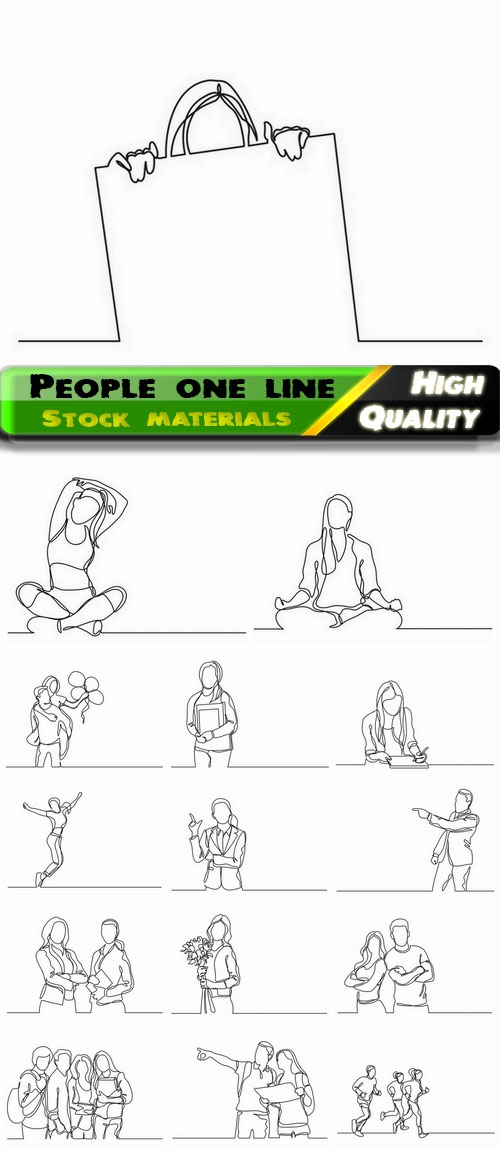 Creative people illustration one line drawing 3 -15 Eps