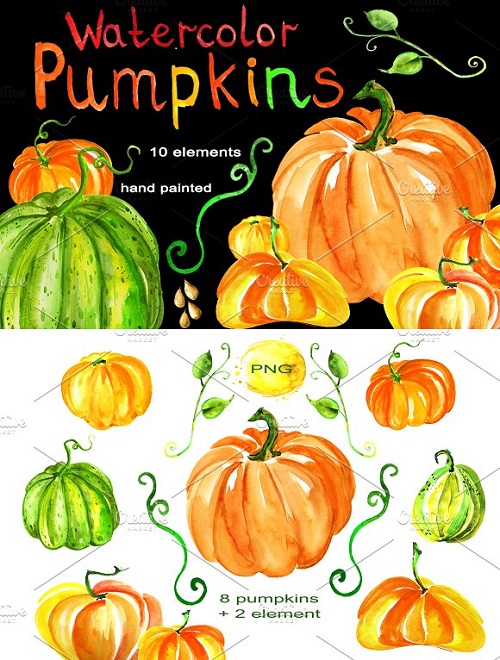 Watercolor set of pumpkins 1592243