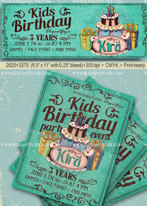 Kids Birthday Party V29 Flyer PSD Template + Facebook Cover