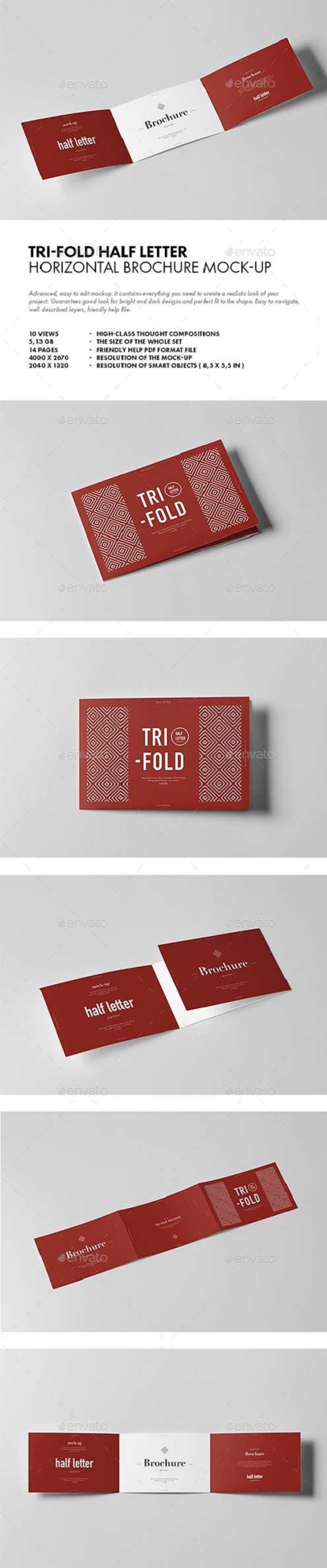 Tri-Fold Half Letter Horizontal Brochure Mock-up 20206271