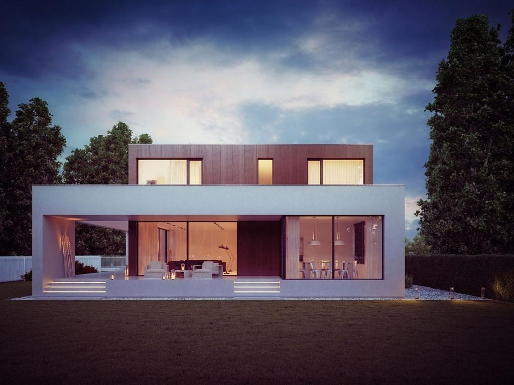 Современный белый дом в форме куба wooden cube – притягательная красота минимализма