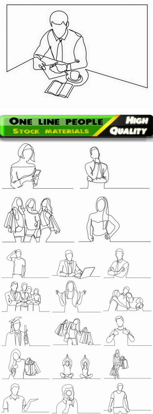 Creative man and woman illustration one line drawing 20 Eps