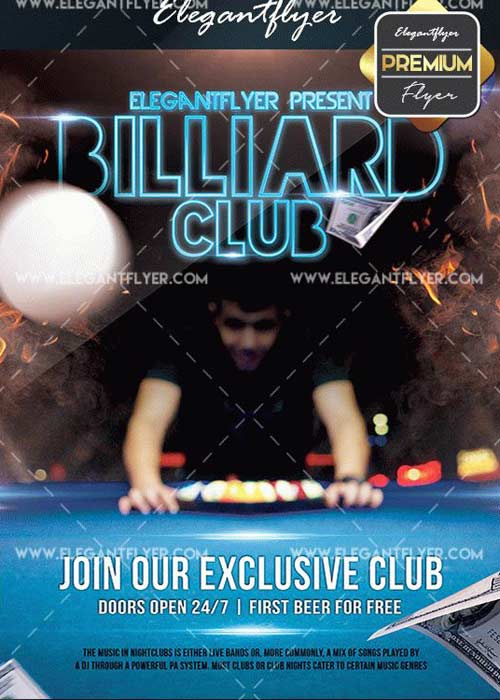 Billiard Club v5 Flyer PSD Template + Facebook Cover