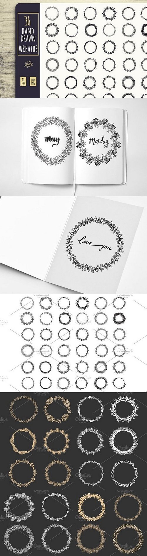 Floral hand drawn wreaths collection 1634471