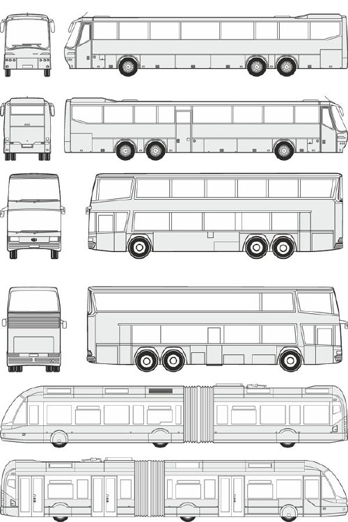 Автобусы BOVA, DROEMGOELLER, IRISBUS - векторные отрисовки в масштабе