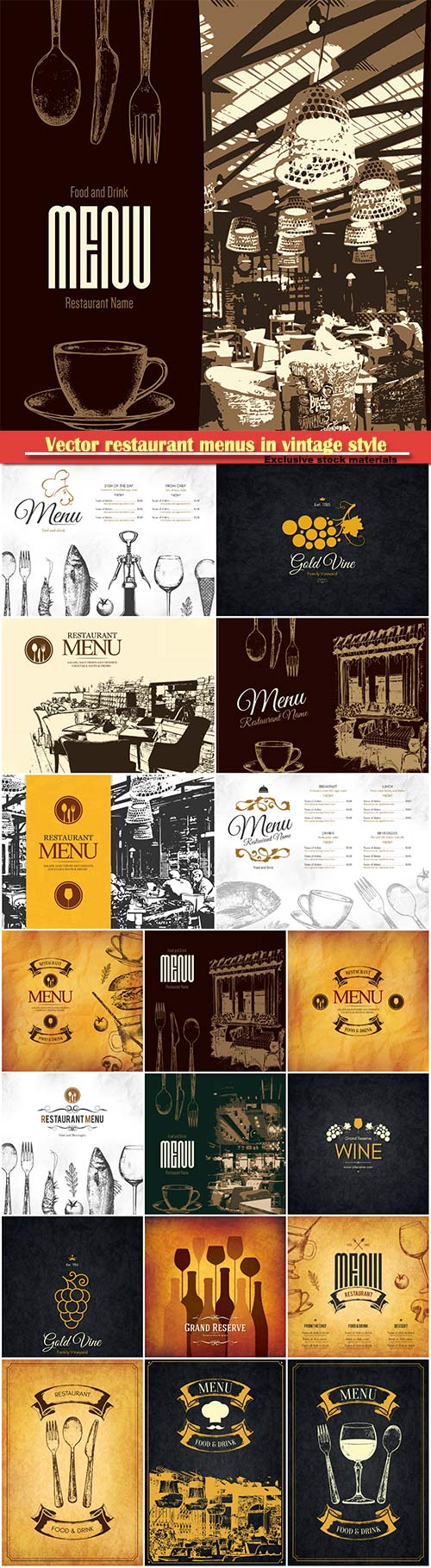 Vector restaurant menus in vintage style