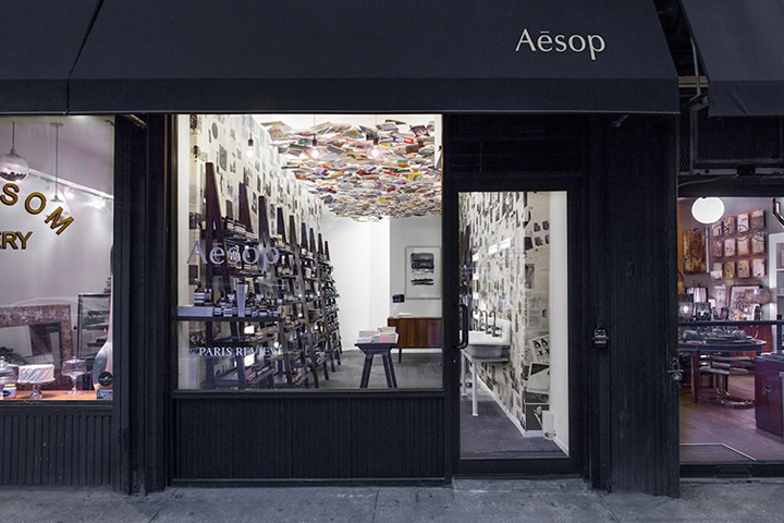 Магазин aesop х the paris review – пример оригинального применения в дизайне старых журналов, нью-йорк, сша