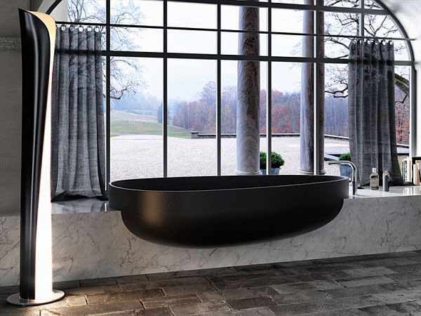 Экстравагантная треугольная ванна чёрного цвета от дизайнеров claudia danelon и federico meroni