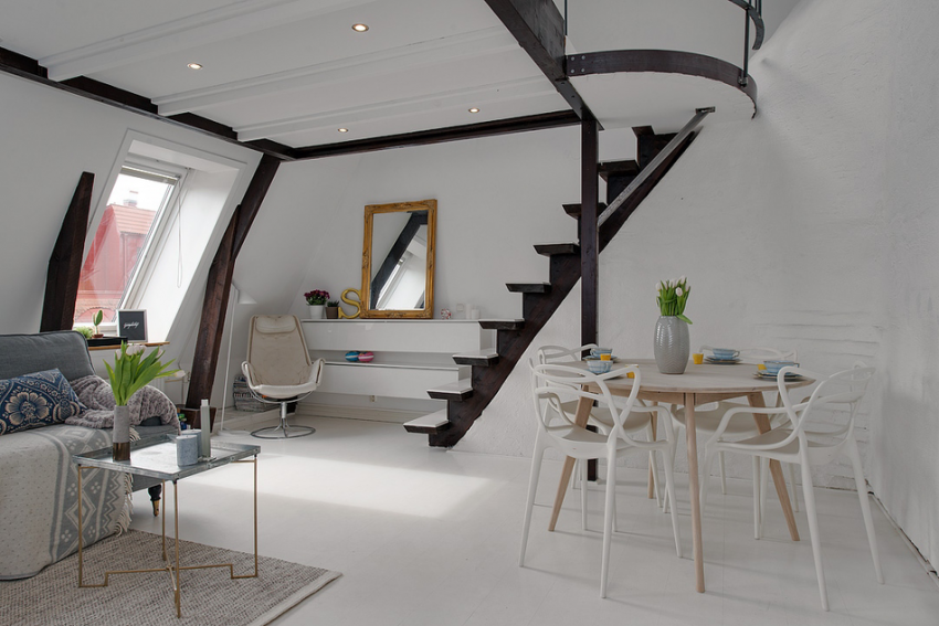 Малогабаритные апартаменты от скандинавии: мансарда на 36 квадратных метрах