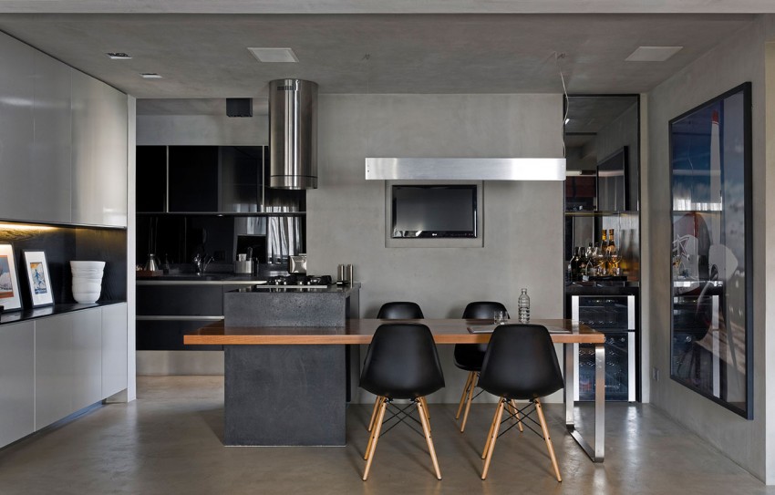 Строгий «мужской» дизайн интерьера просторной квартиры с элементами модерна и лофта от создателя diego revollo в сан-паулу