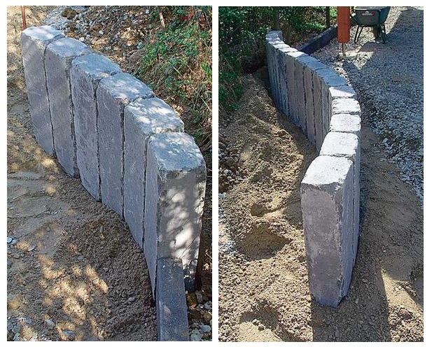 Элегантная мощь: подпорная стенка из бетонных поребриков прослужит не один сезон