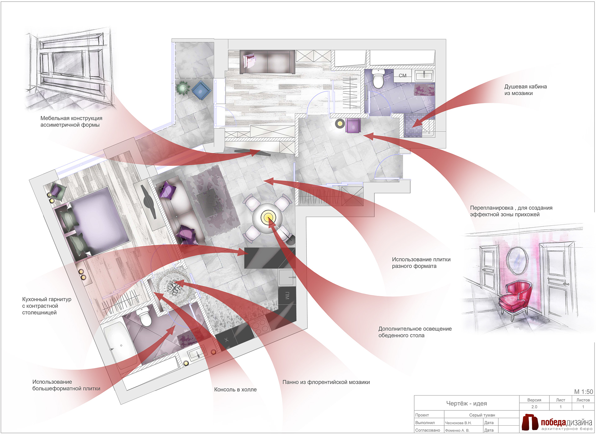 Дизайн интерьера необычной квартиры в серых тонах