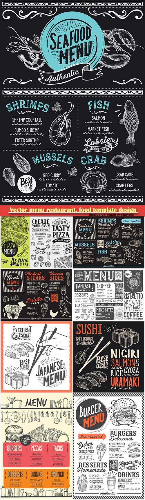 Vector menu restaurant, food template design